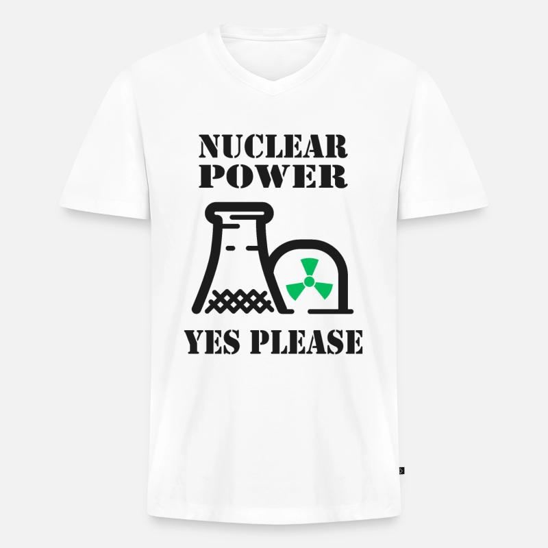 Atomkraft, Ja bitte, Kernenergie - Männer Premium Bio T-Shirt mit V-Ausschnitt - Weiß
