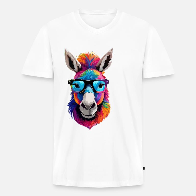 Esel,graffiti ,malerei , bunt,Nerd - Männer Premium Bio T-Shirt mit V-Ausschnitt - Weiß