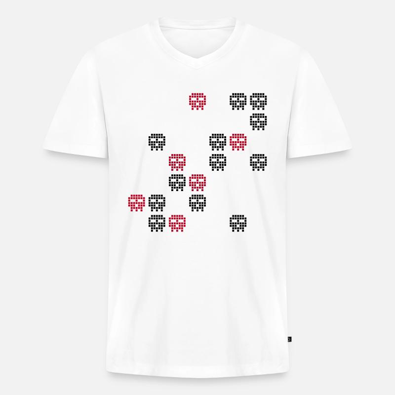 Pixel Skull Gaming Screen - Männer Premium Bio T-Shirt mit V-Ausschnitt - Weiß