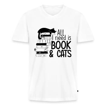 All I Need Is Book & Cats - Men's Premium Organic T-shirt with V-neck - white - Front - Nico (187cm)