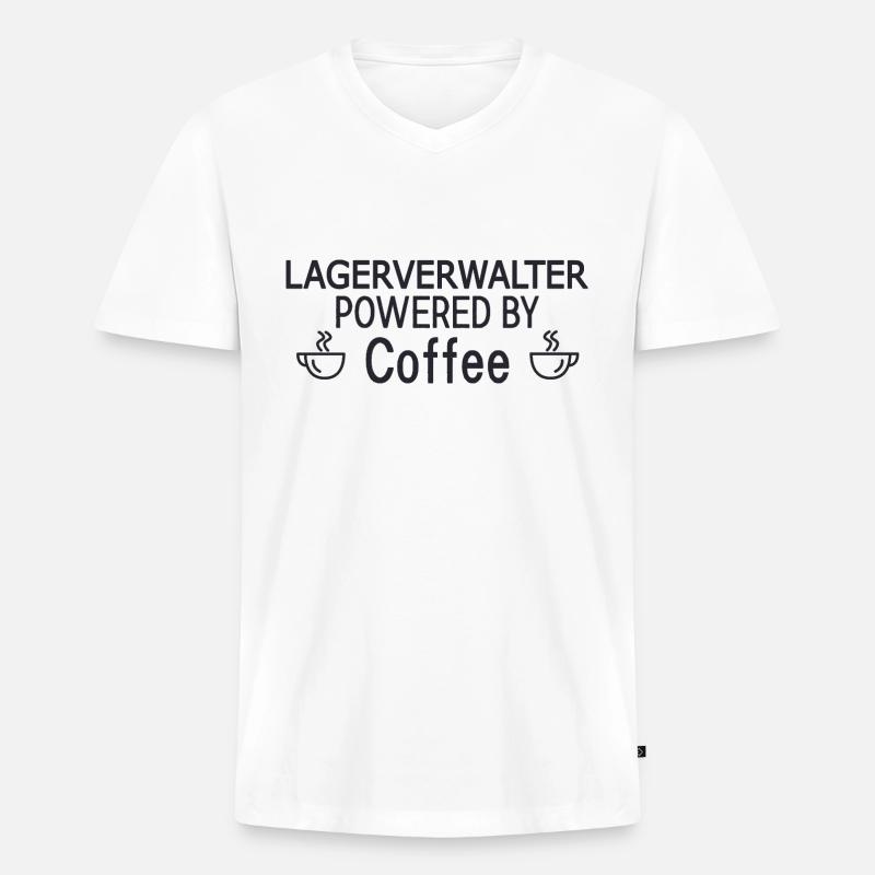 Lagerverwalter Powered By Coffee - Männer Premium Bio T-Shirt mit V-Ausschnitt - Weiß