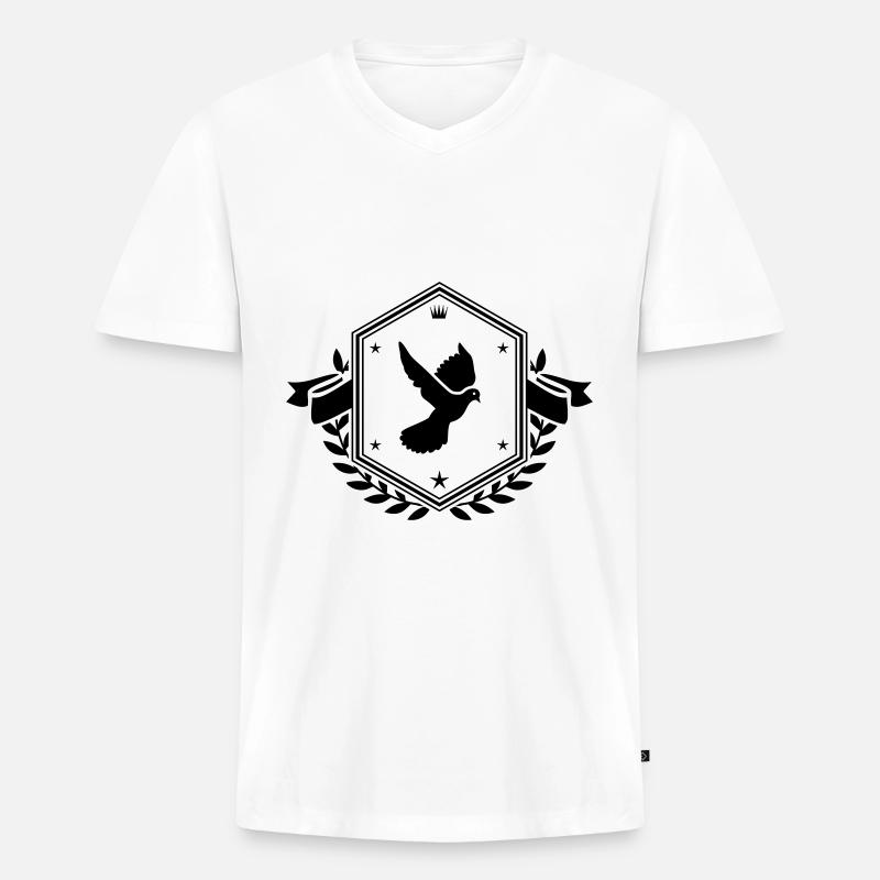 Taube Wappen - Männer Premium Bio T-Shirt mit V-Ausschnitt - Weiß