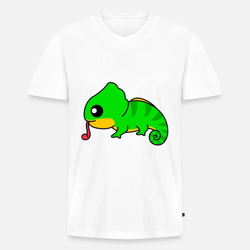 Chamäleon Comic Tier - Männer Premium Bio T-Shirt mit V-Ausschnitt - Weiß