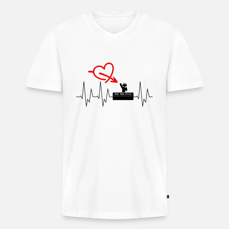 Techno - Mischpult - Schalplatten - DJ - Kopfhörer - Männer Premium Bio T-Shirt mit V-Ausschnitt - Weiß