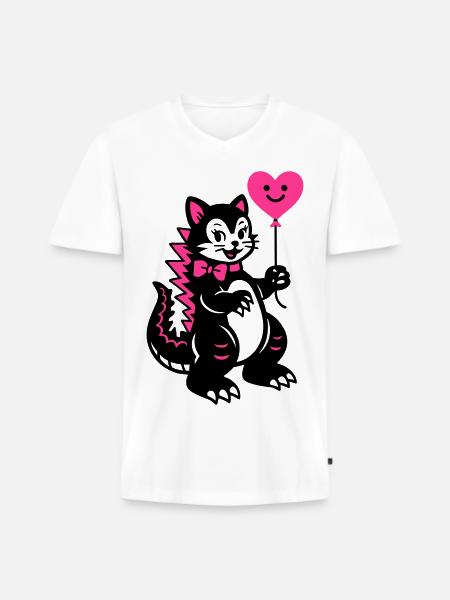 Monster Cat Pink - Men's Premium Organic T-shirt with V-neck - white