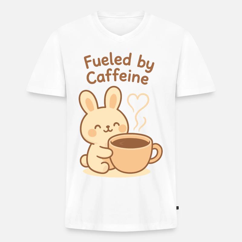 Angetrieben von Caffeine Bunny - Männer Premium Bio T-Shirt mit V-Ausschnitt - Weiß