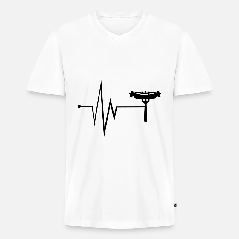 Bratwurst Fleisch Puls - Männer Premium Bio T-Shirt mit V-Ausschnitt - Weiß