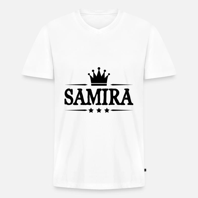 Samira - Männer Premium Bio T-Shirt mit V-Ausschnitt - Weiß