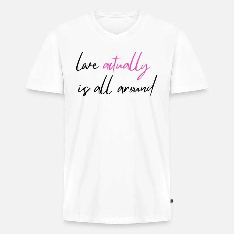 Liebe ist eigentlich überall - Männer Premium Bio T-Shirt mit V-Ausschnitt - Weiß