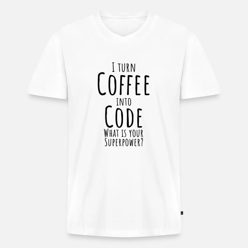 Code into coffee - computer science - Men's Premium Organic T-shirt with V-neck - white