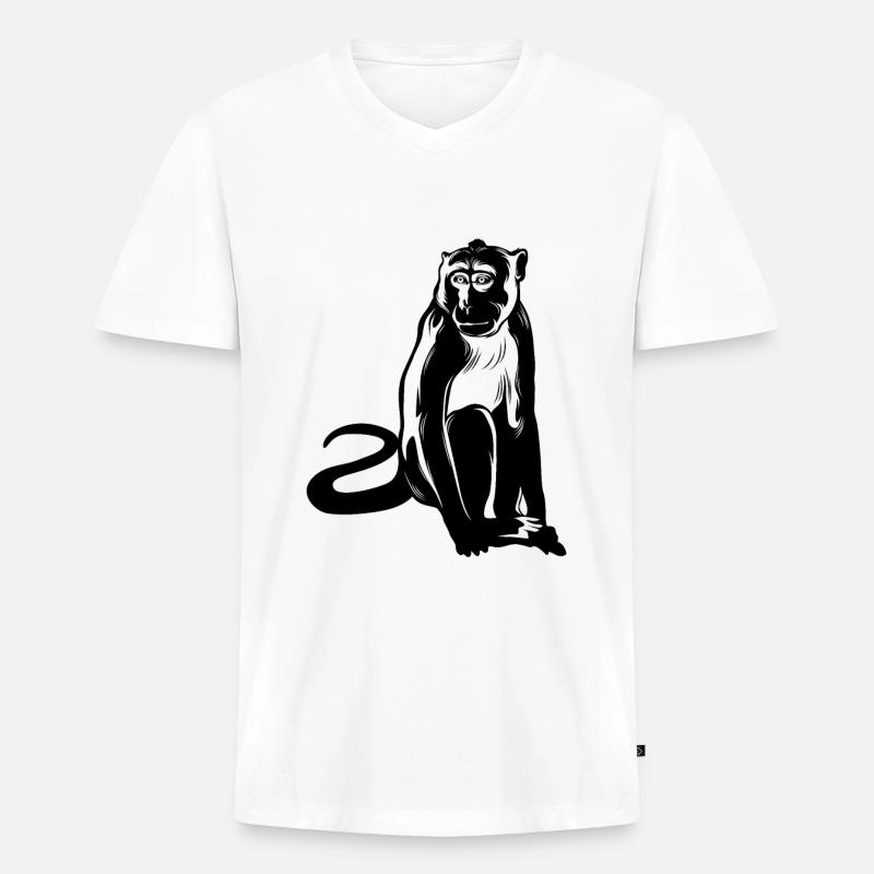 Affe Monkey Tier - Männer Premium Bio T-Shirt mit V-Ausschnitt - Weiß