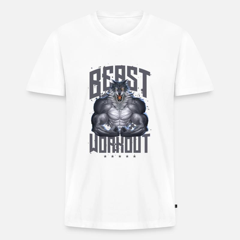 Wolf Beast Workout - Männer Premium Bio T-Shirt mit V-Ausschnitt - Weiß