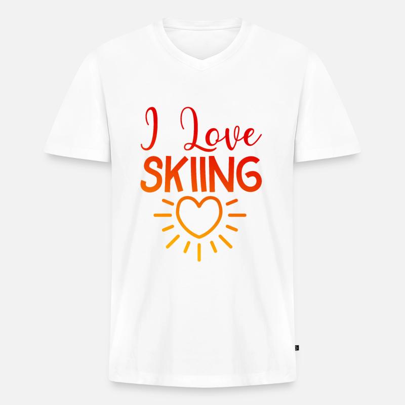 Ich liebe Skiing - Männer Premium Bio T-Shirt mit V-Ausschnitt - Weiß