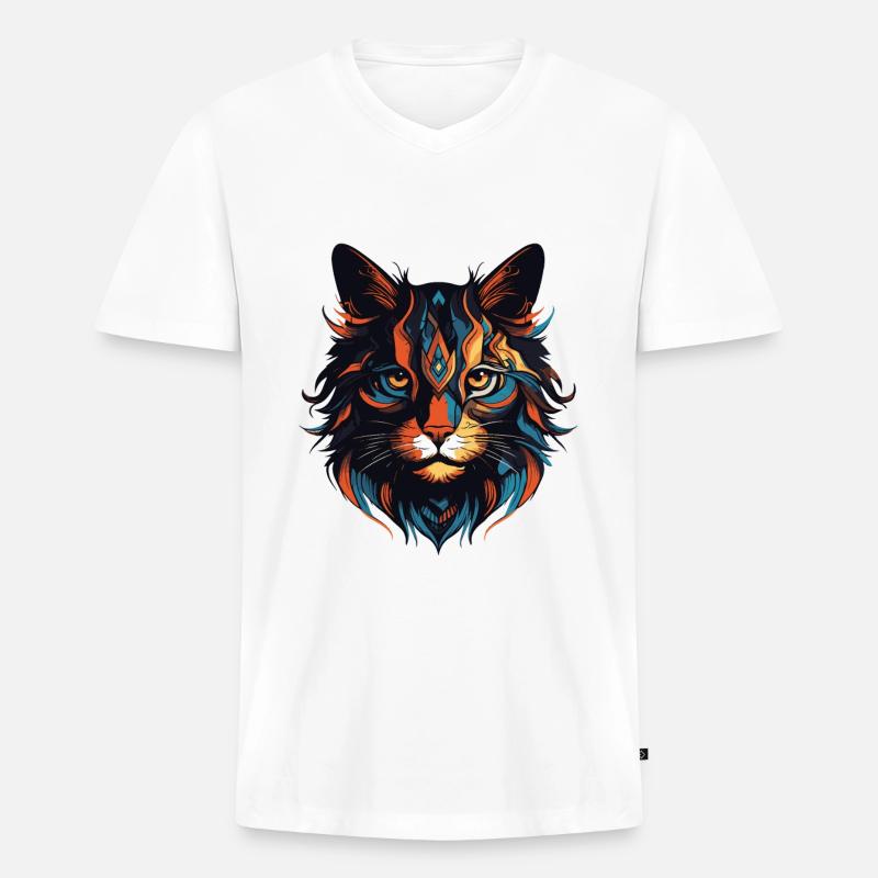 Katze Portrait Kopf - Männer Premium Bio T-Shirt mit V-Ausschnitt - Weiß