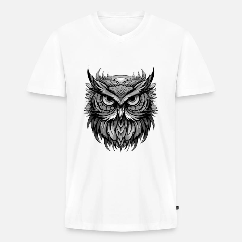 Eule Portrait - Männer Premium Bio T-Shirt mit V-Ausschnitt - Weiß