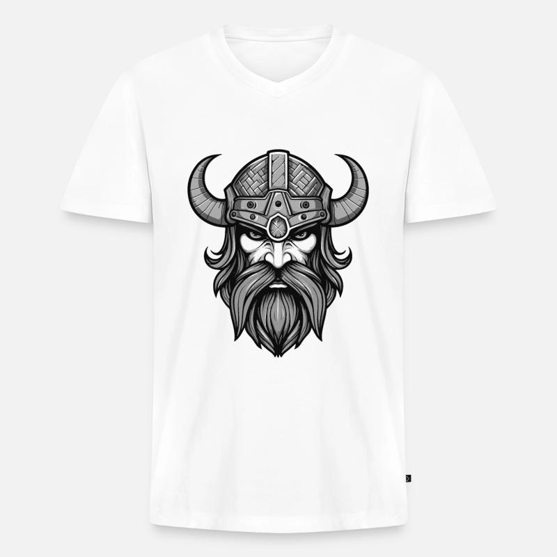 Wikinger Krieger Valhalla Kopf - Männer Premium Bio T-Shirt mit V-Ausschnitt - Weiß