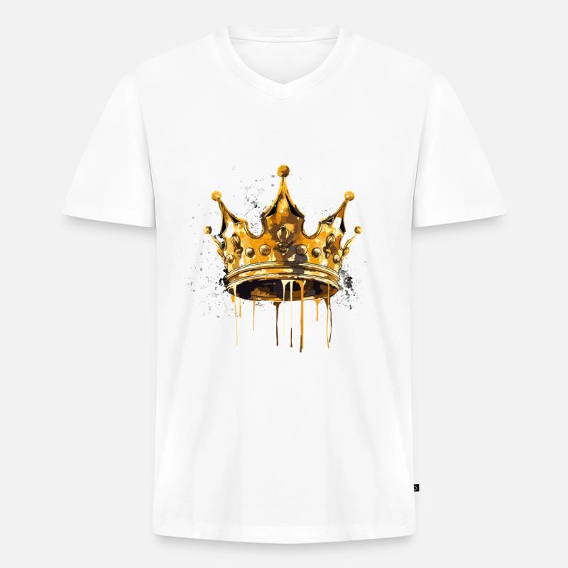 Krone Element King Symbol - Männer Premium Bio T-Shirt mit V-Ausschnitt - Weiß