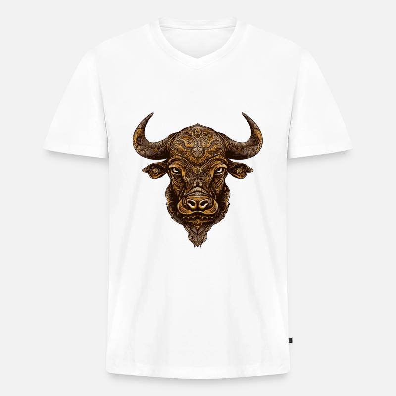 Bulle Kopf Tier Taurus - Männer Premium Bio T-Shirt mit V-Ausschnitt - Weiß