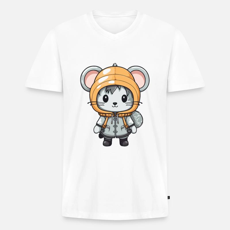 Maus Winter Comic - Männer Premium Bio T-Shirt mit V-Ausschnitt - Weiß