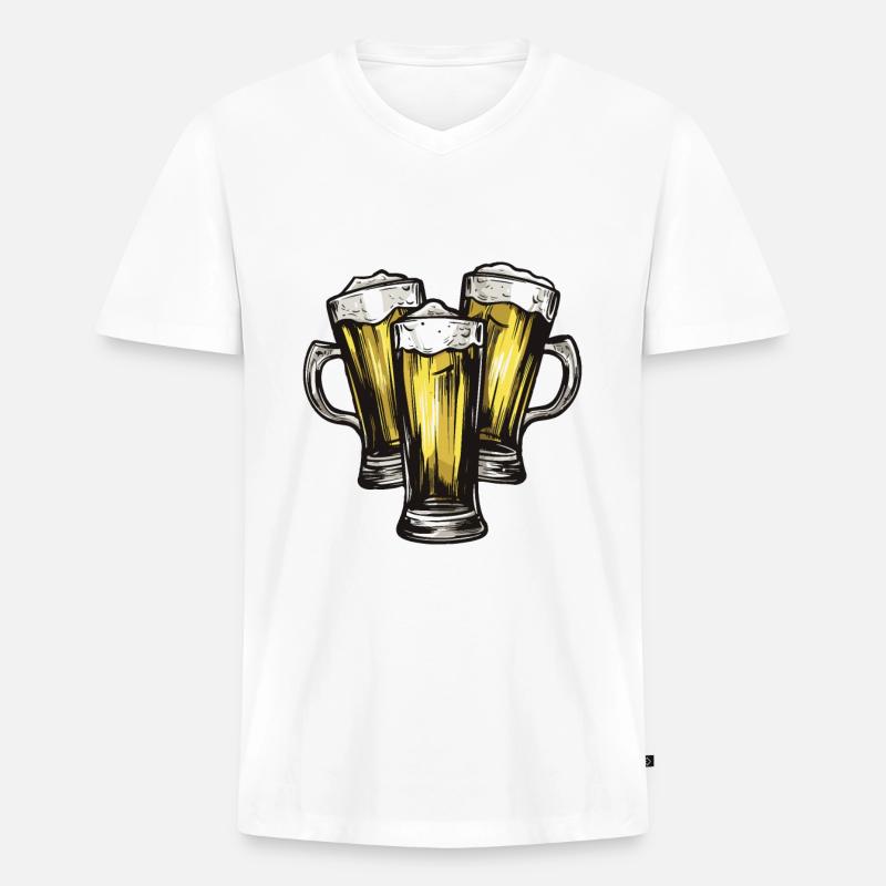 Bier Saufen Drinking - Männer Premium Bio T-Shirt mit V-Ausschnitt - Weiß