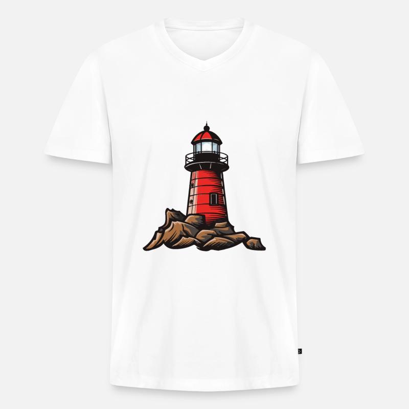 Leuchtturm Symbol - Männer Premium Bio T-Shirt mit V-Ausschnitt - Weiß