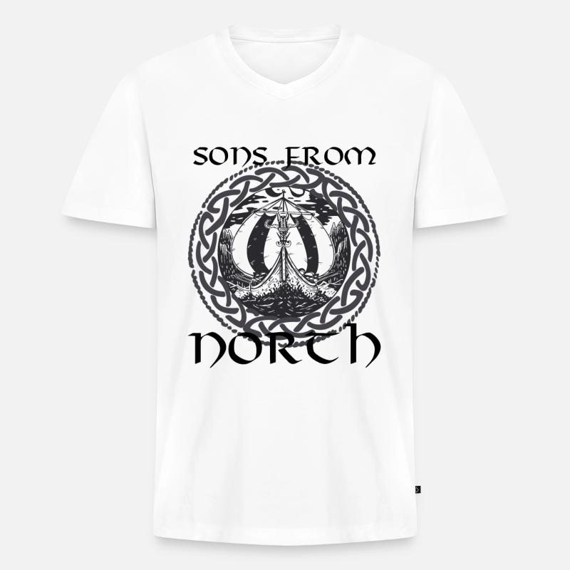 Wikinger Langschiff Reise Runen - Männer Premium Bio T-Shirt mit V-Ausschnitt - Weiß