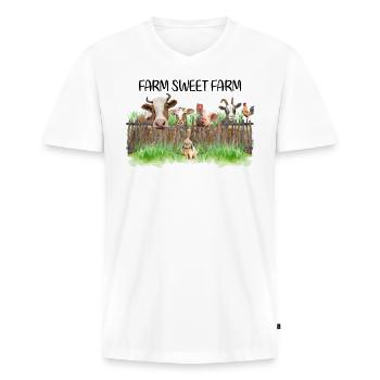 Farm Sweet Farm - Men's Premium Organic T-shirt with V-neck - white - Front - Nico (187cm)
