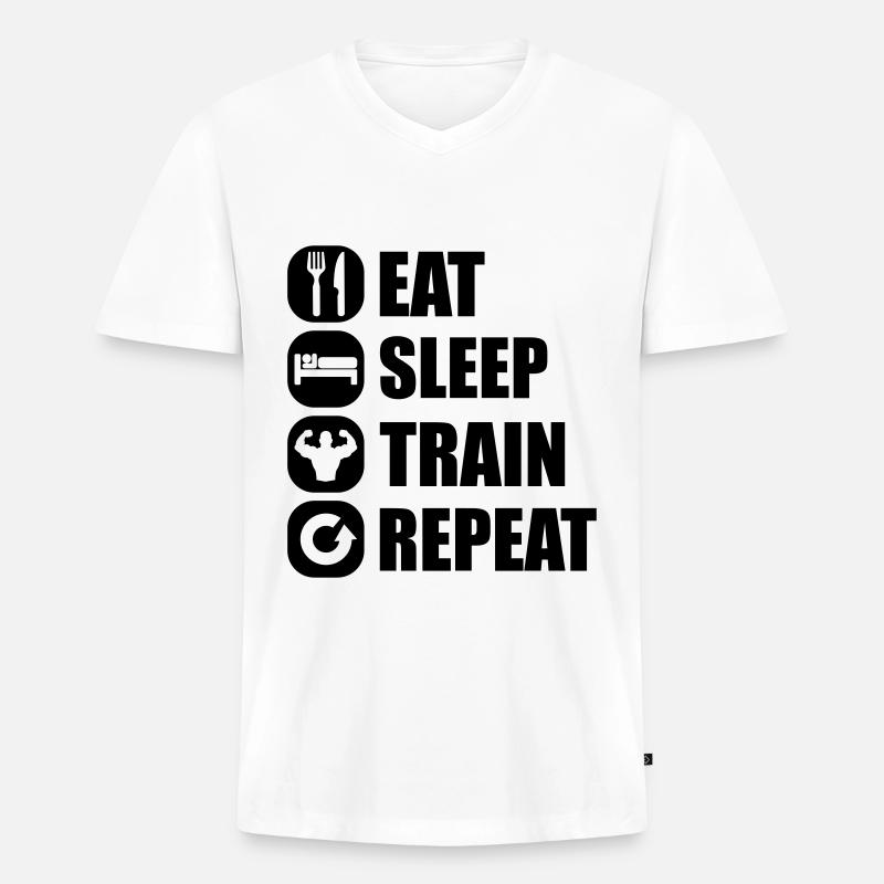 eat_sleep_train_repeat_8_1f - Männer Premium Bio T-Shirt mit V-Ausschnitt - Weiß