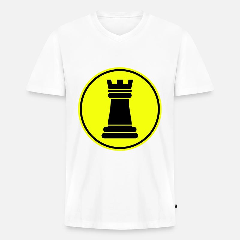 Schachfigur Turm - Männer Premium Bio T-Shirt mit V-Ausschnitt - Weiß