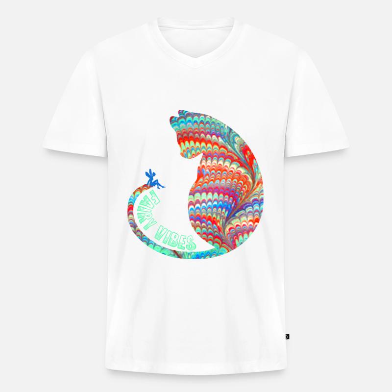 katze mit fee e 72 - Männer Premium Bio T-Shirt mit V-Ausschnitt - Weiß