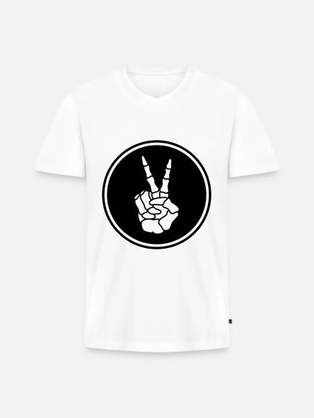 Hand frieden skelett - Männer Premium Bio T-Shirt mit V-Ausschnitt - Weiß