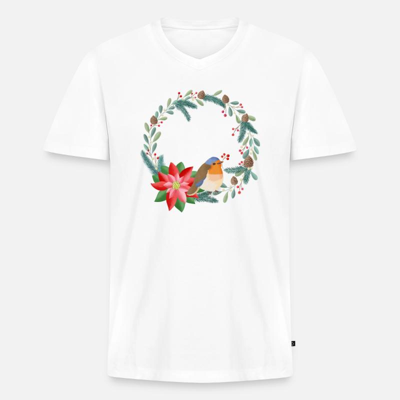 Weihnachtskranz personalisierbar mit deinem Text - Männer Premium Bio T-Shirt mit V-Ausschnitt - Weiß