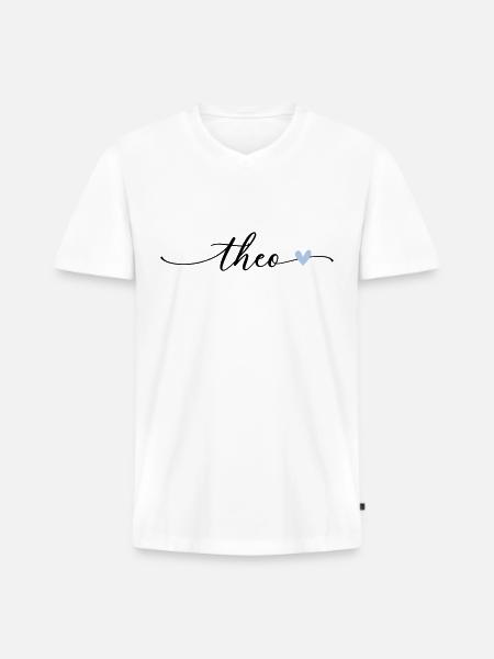 Theo Name Calligraphy Font - Men's Premium Organic T-shirt with V-neck - white