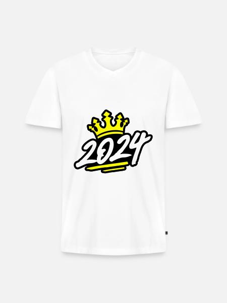 2024 Krone - Männer Premium Bio T-Shirt mit V-Ausschnitt - Weiß