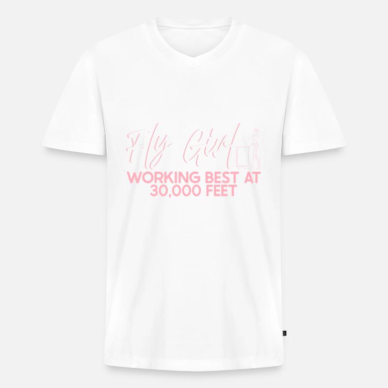 Stewardess Flugbegleiterin Flugzeugfahrt Luftfahrt - Männer Premium Bio T-Shirt mit V-Ausschnitt - Weiß