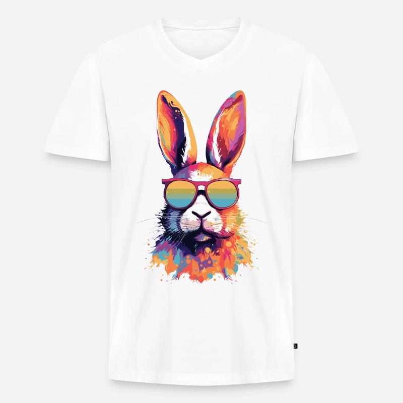 Bunter Hase Farbkleckse Farbspritzer - Männer Premium Bio T-Shirt mit V-Ausschnitt - Weiß