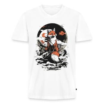 Fuchs Kitsune Japan - Männer Premium Bio T-Shirt mit V-Ausschnitt - Weiß - Vorne - Nico (187cm)