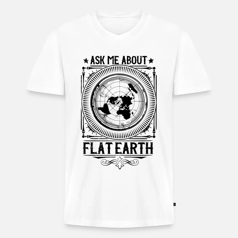 Ask me about #flatearth - Flache Erde - Männer Premium Bio T-Shirt mit V-Ausschnitt - Weiß