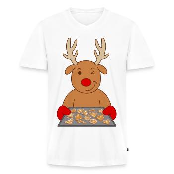 Rentier Weihnachtsgebäck Gebäck Plätzchen backen - Männer Premium Bio T-Shirt mit V-Ausschnitt - Weiß - Vorne - Nico (187cm)