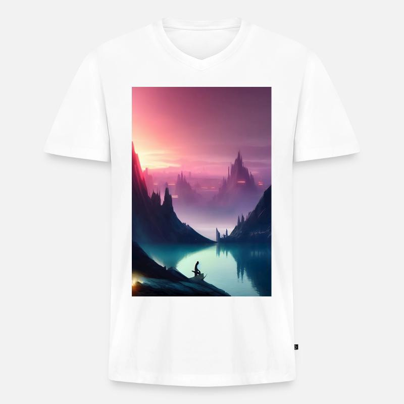 Landschaft mit See und Berge - Männer Premium Bio T-Shirt mit V-Ausschnitt - Weiß