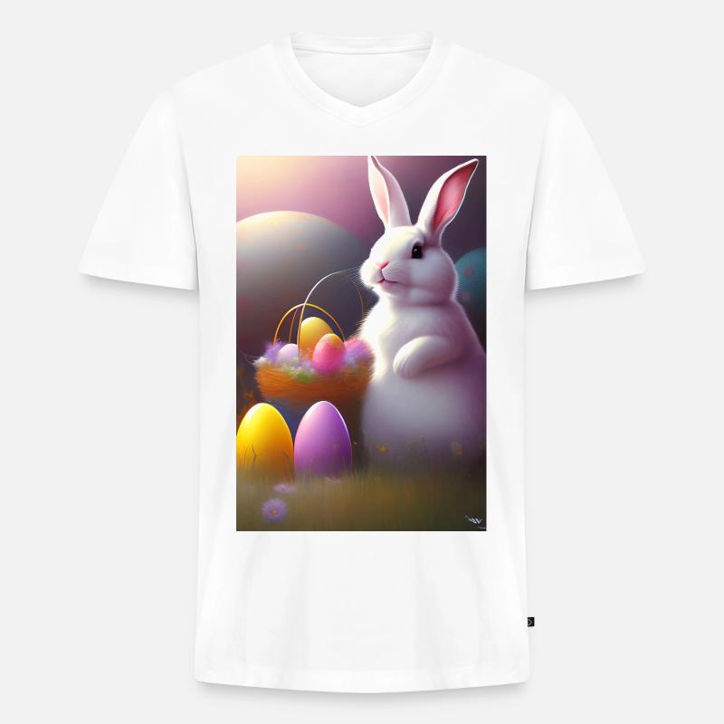 Osterhase mit Oster Eier - Männer Premium Bio T-Shirt mit V-Ausschnitt - Weiß