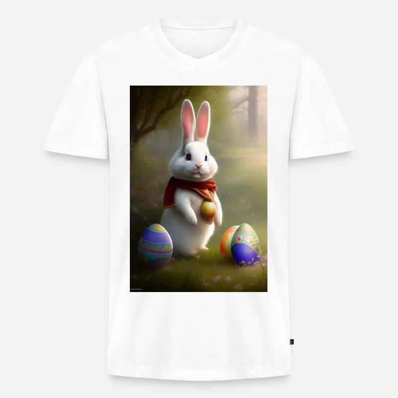 Osterhase mit Oster Eier - Männer Premium Bio T-Shirt mit V-Ausschnitt - Weiß