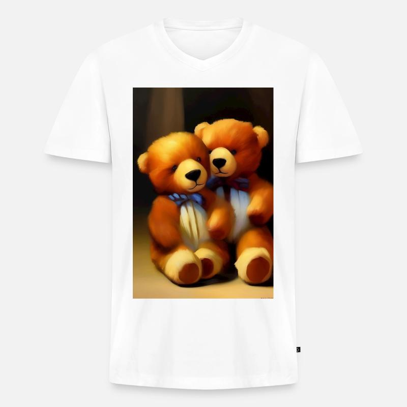 Teddybär - Männer Premium Bio T-Shirt mit V-Ausschnitt - Weiß