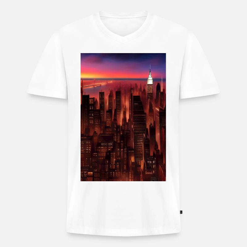 New York City Skyline - Männer Premium Bio T-Shirt mit V-Ausschnitt - Weiß