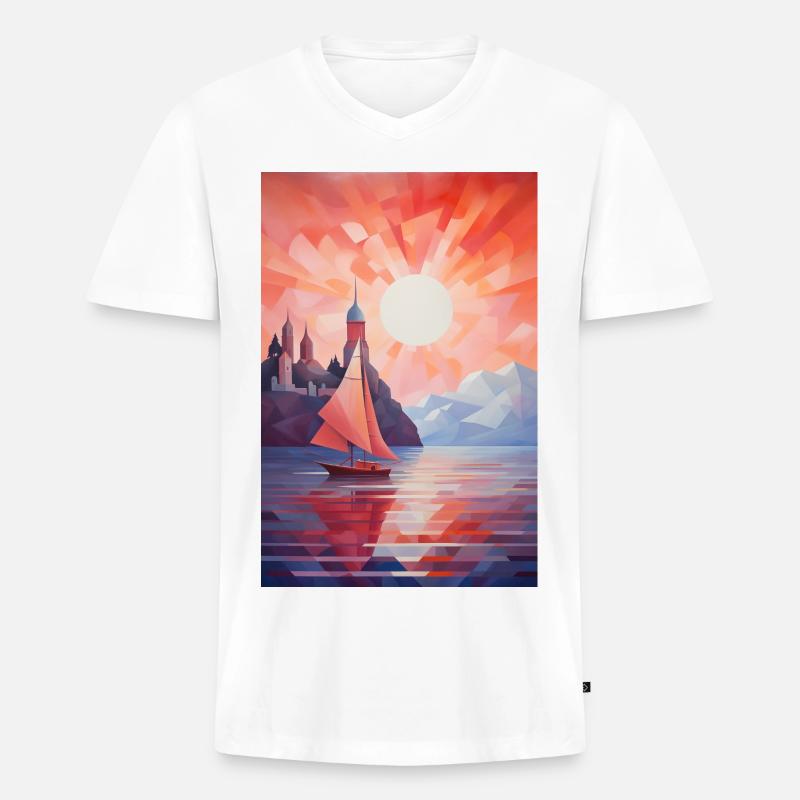 Maritime Landschaft im geometrischen Stil - Männer Premium Bio T-Shirt mit V-Ausschnitt - Weiß