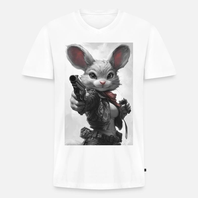 Actionhäschen im Lederjacke - Männer Premium Bio T-Shirt mit V-Ausschnitt - Weiß