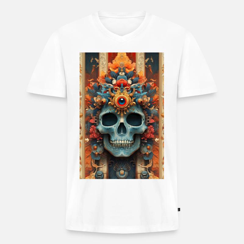 Blumenkrone-Schädel mit drittem Auge - Männer Premium Bio T-Shirt mit V-Ausschnitt - Weiß