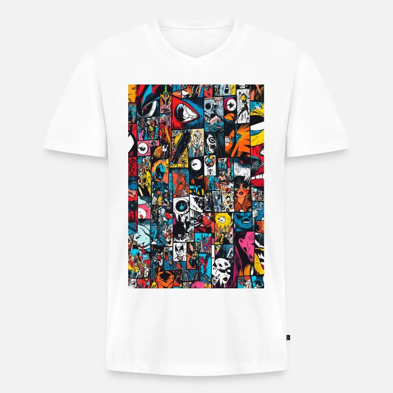 Kaleidoskop Comic-Collage - Männer Premium Bio T-Shirt mit V-Ausschnitt - Weiß
