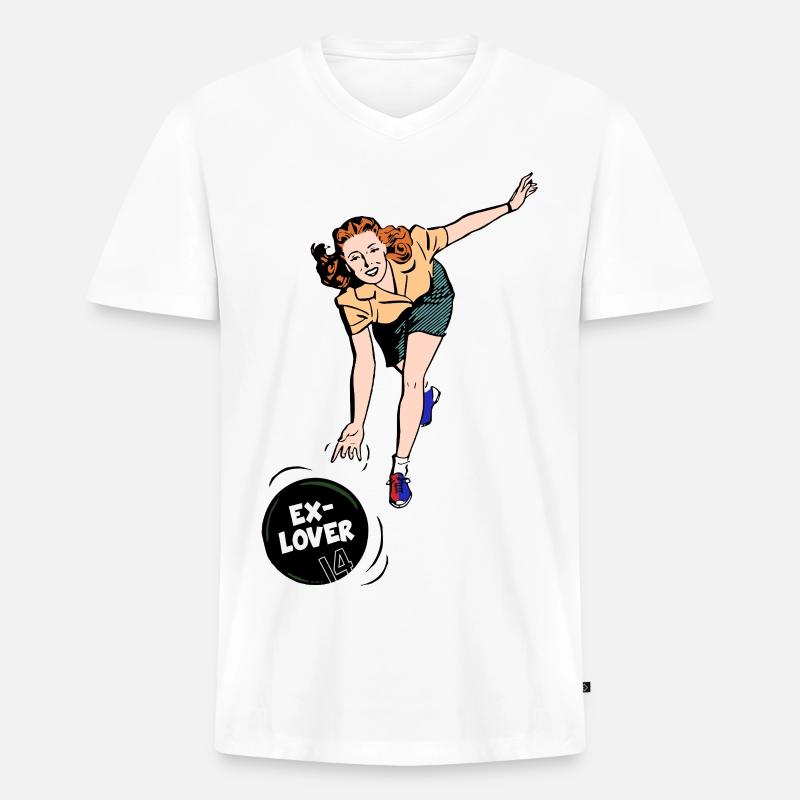 Ex-Lover Bowling – Retro Comic Style - Männer Premium Bio T-Shirt mit V-Ausschnitt - Weiß