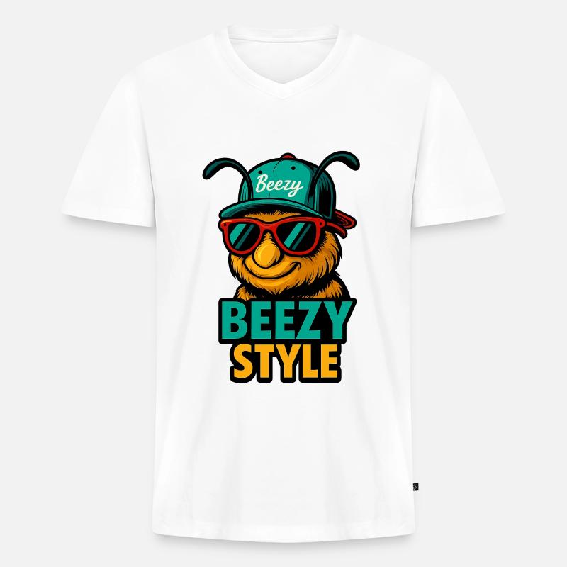 Beezy Style Biene Cap - Männer Premium Bio T-Shirt mit V-Ausschnitt - Weiß